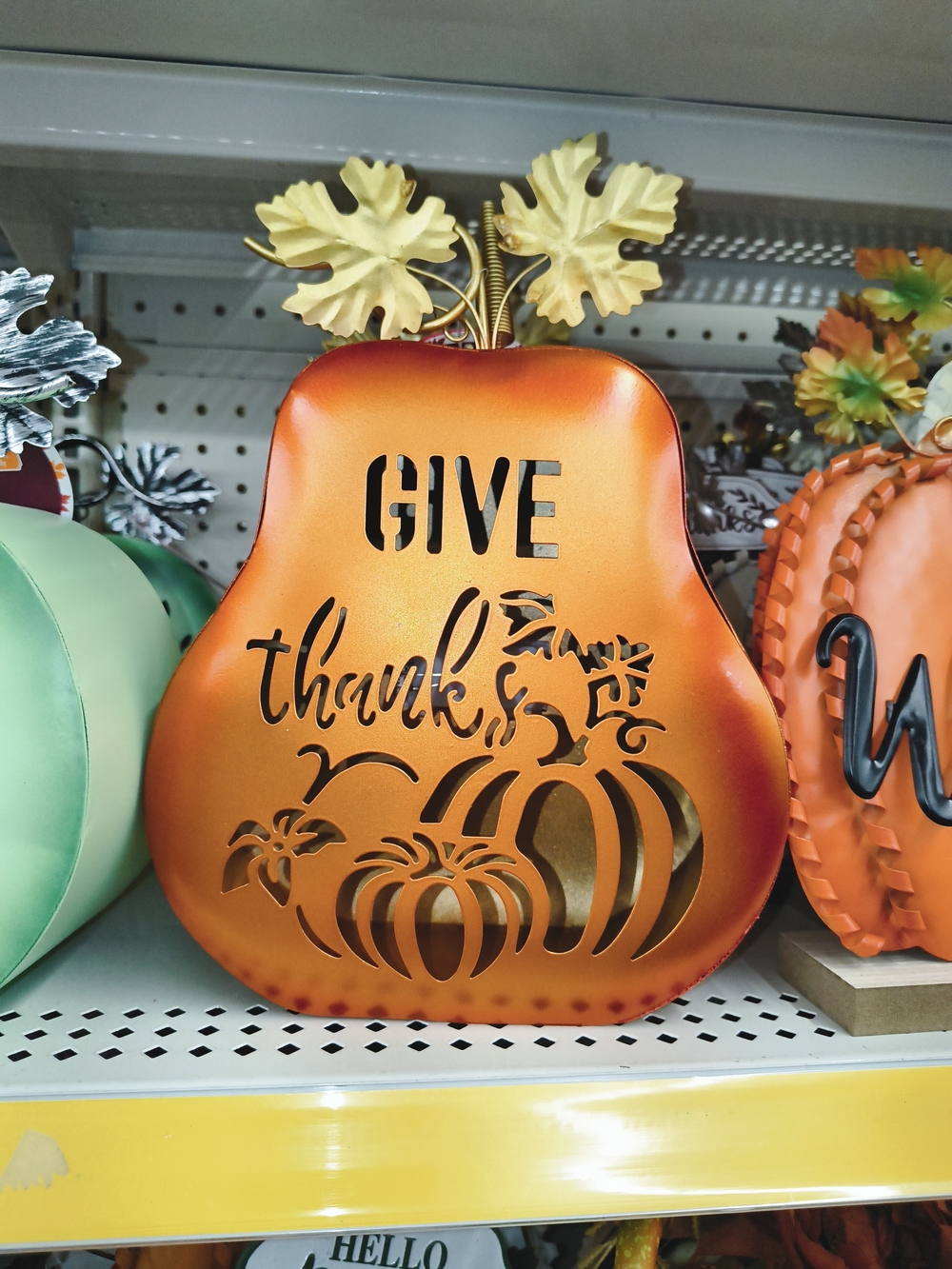 Give Thanks Orange Metal Pumpkin Pear Decor - Unbranded